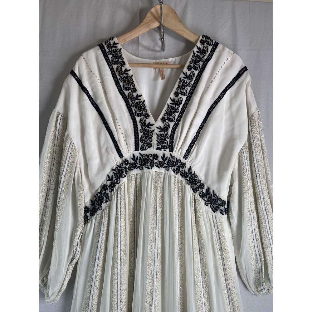 Anthropologie Verb Maxi Dress Women Size M Embroidered Boho Gold Black Beaded - Picture 6 of 13